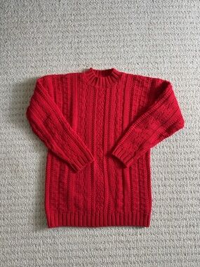J. Crew Men's Red Cable-Knit Crewneck Sweater